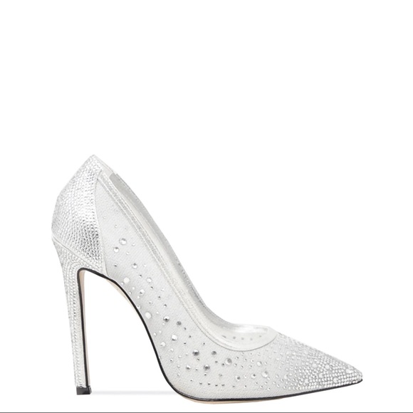 VERSILIA CRYSTAL EMBELLISHED POINTED TOE STILETTO HEEL PUMPS IN SILVER - Picture 2 of 4